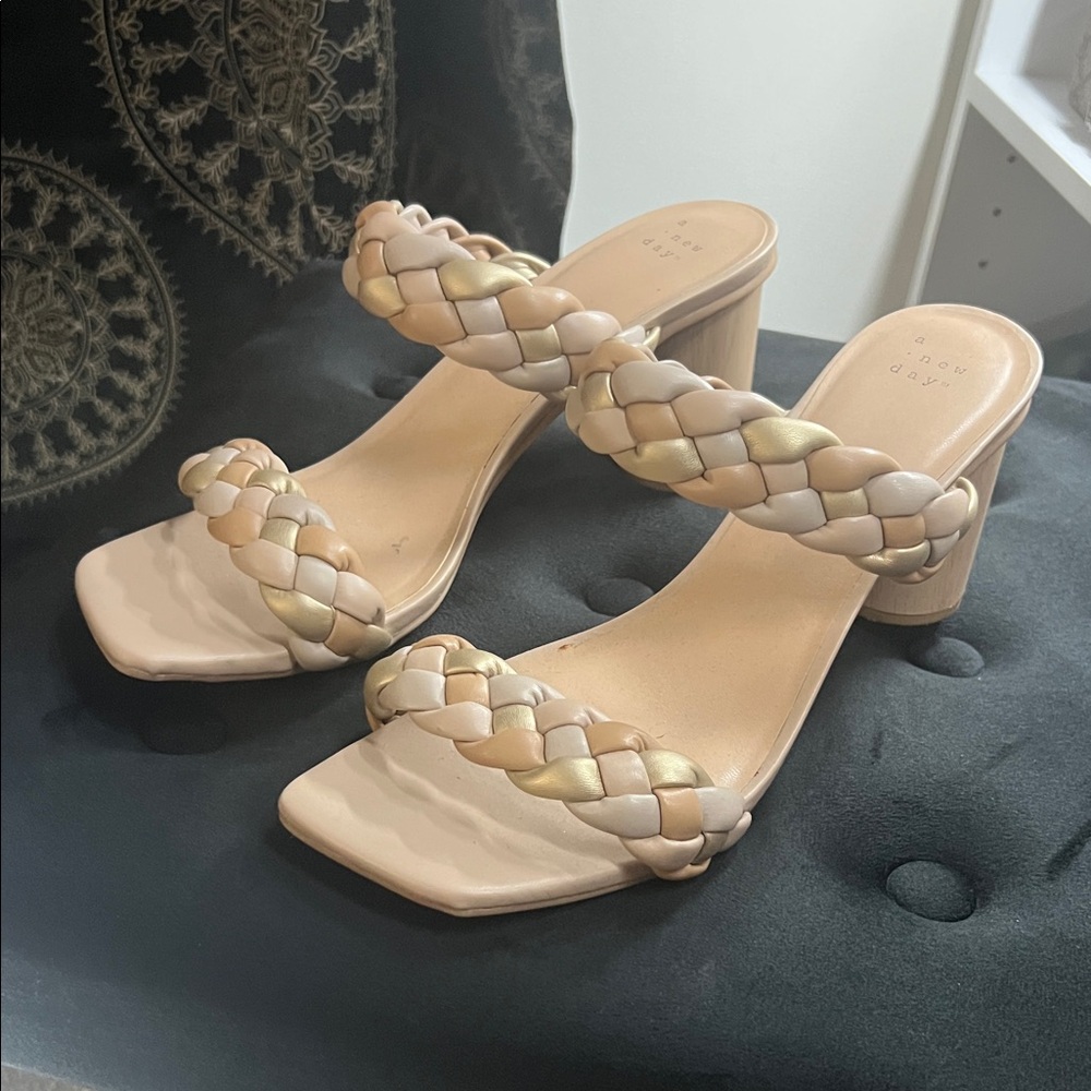 A New Day Braided Heels - Beige and Gold